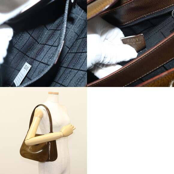 CELINE Shoulder Bag Patent Leather Khaki Silver - Picture 13 of 13
